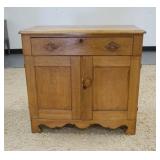 1207	WASHSTAND W/CARVED PULLS & SCALLOPED SKIRT, 30 N WIDE X 28 1/2 IN HIGH X 15 1/2 IN DEEP