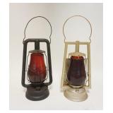 1211	2 DEITZ LANTERNS W/RED GLOBES, ONE W/REFLECTOR, MARKED BUCKEYE DASH LAMP, TALLEST IS 91 IN TO T