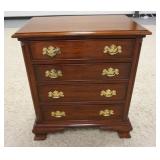 1225	SOLID BLACK CHERRY HENKEL HARRIS VIRGINIA GALLERIES 4 DRAWER CHEST ON BRACKET FEET W/ REEDED SI
