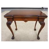 1230	OUTSTANDING FLIP TOP GAME TABLE W/BANDED TOP, CARVED CABRIOLE LEGS ON BALL & CLAW FEET & SHELL 
