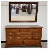 1237	ETHAN ALLEN SOLID CHERRY CHEST *EARLY AMERICAN*, 11 DRAWER, ON BRACKET FEET W/HANGING MIRROR