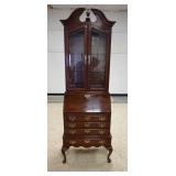 1241	ETHAN ALLEN SECRETARY, SOLID CHERRY, GEORGIAN COURT, 2 PART W/BEVELED GLASS DOORS & INTERIOR LI