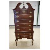 1242	PENNSYLVANIA HOUSE CHERRY HIGH BOY, 2 PART W/REEDED STOP CHAMPHORED SIDES & ARCHED PEDIMENT TOP