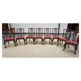 1243	SET OF 8 EHTAN ALLEN DINING CHAIRS, CHIPPENDALE, MAHOGANY, 2 ARM & 4 SIDES W/CARVED BALL & CLAW