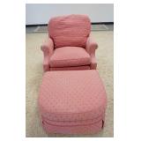 1256	PENNSYLVANIA HOUSE UPHOLSTERED ARM CHAIR & STOOL, SOME MARKS ON THE CHAIR EDGE, CHOICE PLUS