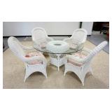 1257	PENSYLVANIA HOUSE WICKER PATIO SET, GLASS TOP TABLE & CHAIRS, SOME WEAR TO WICKER, AMERICANA SA