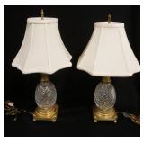 1279	PAIR OF WATERFORD PINEAPPLE TABLE LAMPS ON BRASS BASES, 22 1/2 IN HIGH