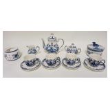 1288	DELFT LOT, TEAPOT, CREAMER & SUGAR, LOW COVERED DISH & CUPS & SAUCERS