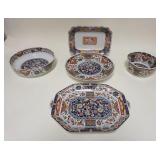 1289	5 PIECE LOT OF ASIAN DECORATED POTTERY, PLATES, PLATTERS & BOWL, CHARACTER SIGNED ON REVERSE