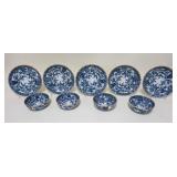 1290	LOT OF ASIAN DECORATED BOWLS & PLATES, CARACTER MARKS ON REVERSE, PLATES ARE 7 3/4 IN