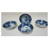 1291	LOT OF 4 DECORATED ASIAN BOWLS, CHARACTER MARKS ON BACK 8 IN WIDE