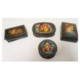 1295	LOT OF 4 SMALL RUSSIAN LACQUERED BOXES
