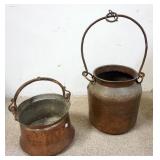 1312	2 LARGE COPPER VESSELS W/ WROUGHT IRON HANDLES, TALLEST IS 13 1/2 IN 