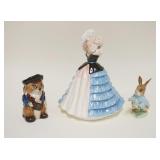 1315	3 PIECE FIGURAL PORCELAIN LOT, INCLUDES STAFFORDSHIRE *PETER POST* ROYAL DOULTON *SUSAN* 8 IN H