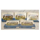 1070	5 PLASTICVILLE USA SILVER SERIES BUILDINGS, THREE OF WHICH ARE SEALED IN BOX