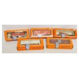1189	LOT OF 5 HO BY LIONEL MODEL TRAINS, NO. 0850-110 MISSILE LAUNCHING CAR, 0847, 0834-1, O366 OPER