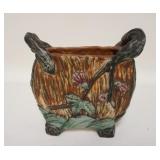 1015	WELLER WARWICK BASKET VASE, 7 IN WIDE X 7 1/2 IN HIGH