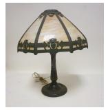 1035	SLAG GLASS TABLE LAMP, GLASS CHIMNEY IS HAND BLOWN, 21 1/4 IN HIGH