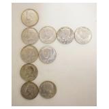 1052	10 (1965-69) 40% SILVER HALF DOLLARS, 2-1965, 1966, 2-1967, 4-1968 & 1969