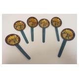 1089	6 ANTIQUE TIN LITHO GERMAN NOISE MAKERS, APPROXIMATELY 6 1/2 IN LONG