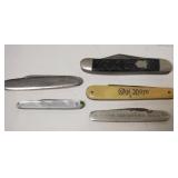 1127	POCKET KNIVES INCLUDING ADVERTISING, LOT OF 5, FOSTER RUBBER CO, FOSTER & CATS PAW, HEELS & COR