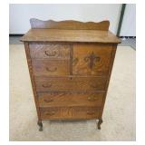 1148	ANTIQUE OAK BONNET CHEST, 5 DRAWER, 33 IN X 18 IN X 50 1/2 IN HIGH