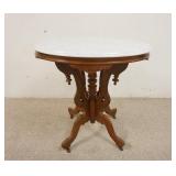 1156	VICTORIAN OVAL MARBLE TOP TABLE ON WALNUT BASE