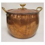 1183	RUFFONIC ITALY HAMMERED COPPER POT W/BRASS HANDLES & ACORN FINIAL, 13.25 QT, 14 1/4 IN ACROSS T