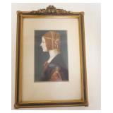1186	PROFILE PORTRAIT OF A LADY W/RED HAIR, APPEARS TO BE A PAINTING IN A DECORATIVE FRAME W/FLOWER 