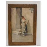 1193	FRAMED WATERCOLOR OF A WOMAN & A MOUSE, 17 1/4 IN X 25 1/4 IN INCLUDING FRAME