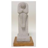 1203	SCULPTURE OF A SEATED MAN W/BOWED HEAD MOUNTED ON A WOODEN BASE, 12 3/4 IN HIGH