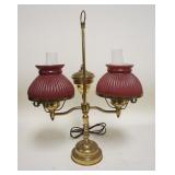 1225	STUDENT STYLE LAMP W/CASED RED RIBBED SHADES, 19 1/2 IN HIGH