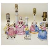 1226	5 GERMAN PORCELAIN FIGURAL BOUDOIR LAMPS, ONE IS MISSING ELECTRICAL COMPONENTS, , TALLEST IS 12