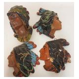 1235	4 PLASTER BUSTS, PROFILES OF NATIVE AMERICANS, LARGEST IS 13 3/4 IN HIGH