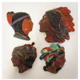 1236	4 PLASTER BUSTS, PROFILES OF NATIVE AMERICANS, LARGEST IS 11 IN HIGH