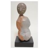 1237	SIGNED MODERN STONE SCULPTURE MOUNTED ON WOODEN BASE, 15 1/2 IN HIGH