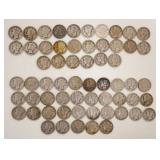 1240	LOT OF 61 MERCURY DIMES, 1930