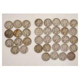 1241	LOT OF 35 MERCURY DIMES, 1910