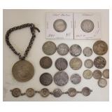 1246	LOT OF SILVER FORIEIGN COINS INCLUDING MEXICO, FRANCE, GREAT BRITIAN, GERMAN, CANADA ETC