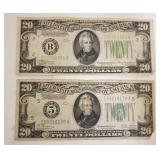 1247	2-20 DOLLAR BILLS REDEEMABLE IN GOLD, 1928A & 1934