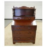 1266	MAHOGANY SLANT FRONT DESK W/BOOKSHELF TOP, CARVED PULLS, 55 1/4 IN HIGH X 34 1/2 IN WIDE