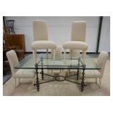 1278	GLASS TOP METAL BASE TABLE W/6 UPHOLSTERED DINING CHAIRS, TABLE IS 74 IN X 47 3/4 IN X 30 IN, T