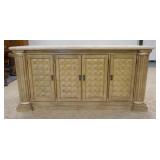 1281	DREXEL CORBEL 4 DOOR SIDEBOARD, HAS INTERIOR SHELVES & DRAWERS & A STONE TOP, 72 IN WIDE X 35 1