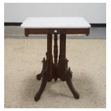 1297	VICTORIAN MARBLE TOP TABLE, 24 1/4 IN X 17 3/4 IN X 28 3/4 IN HIGH