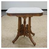 1298	VICTORIAN MARBLE TOP TABLE, BASE LOOSE, CRACKS IN THE MARBLE, 27 IN X 19 IN X27 1/2 IN HIGH