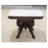 1299	VICTORIAN MARBLE TOP TABLE, CUT DOWN, 26 1/4 IN X 19 IN X 20 IN HIGH