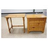 1301	2 PC LOT; SMALL PINE TABLE 24 IN X 16 IN X 24 IN HIGH AND A 9 DRAWER CABINET