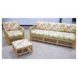 1302	3 PC RATTAN SET, SOFA, CHAIR AND FOOT STOOL, SOFA IS 71 IN WIDE