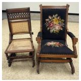 1306	2 VICTORIAN PLATFORM ROCKERS, CANED ROCKER MISSING A CASTOR