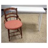 1308	MODERN TABLE AND VICTORIAN SIDE CHAIR, TABLE IS 47 IN X 23 1/2 IN HIGH